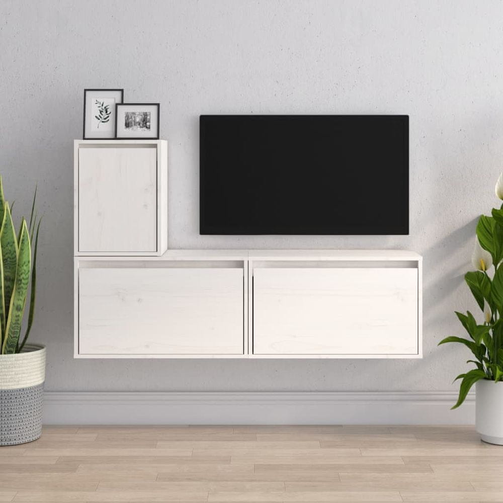Vidaxl TV skrinky, 3 ks, biele, masívne borovicové drevo
